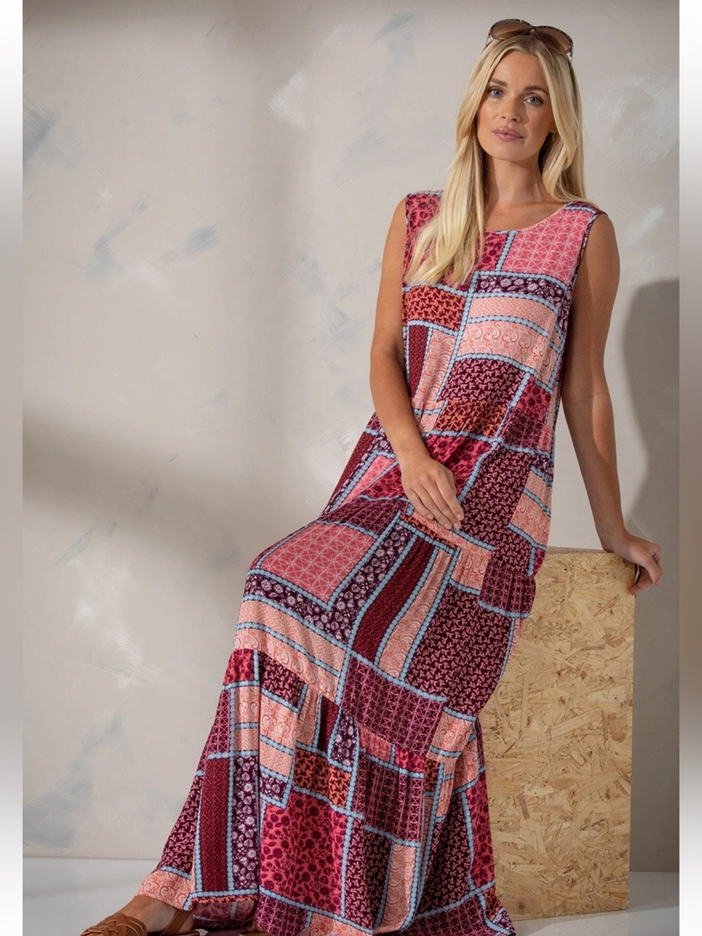 NWT: Easel Colorful Boho Mixed Patchwork Relaxed Fit Flowy Maxi Dress• Small